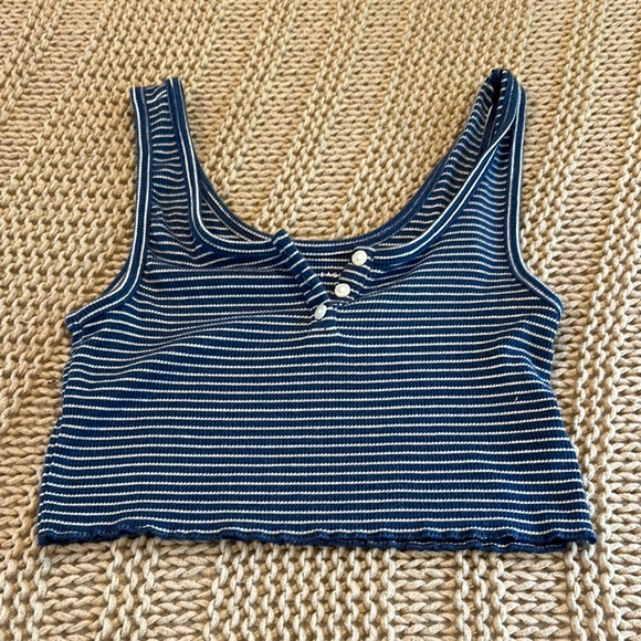 American Eagle Outfitters Tops - Final price - American Eagle Outfitters Blue Ribbed Sleeveless Crop Top